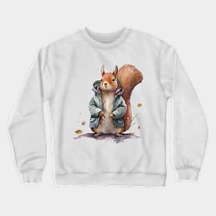 Squirrel Lovers watercolor wearing jacket Crewneck Sweatshirt